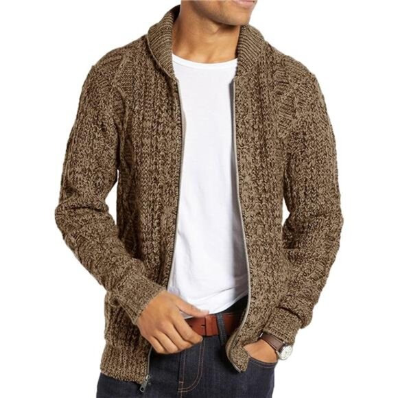 Mens Shawl Neck Cardigan Sweater Brown